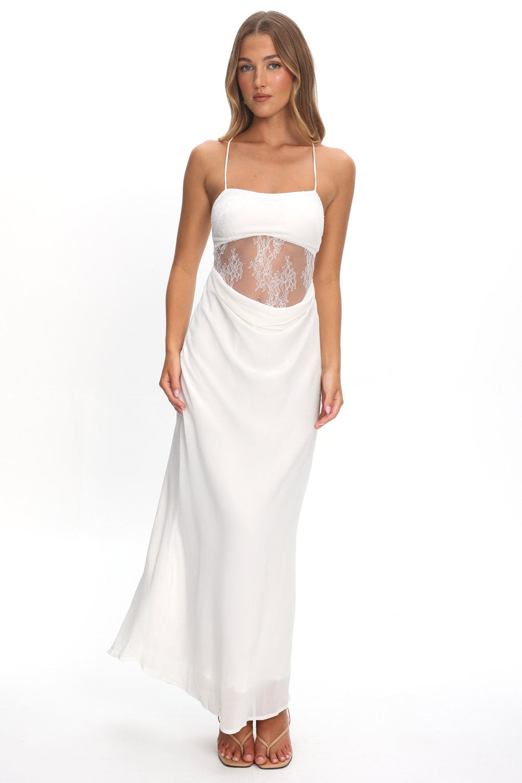 These Days Backless Lace Waist Maxi Dress White