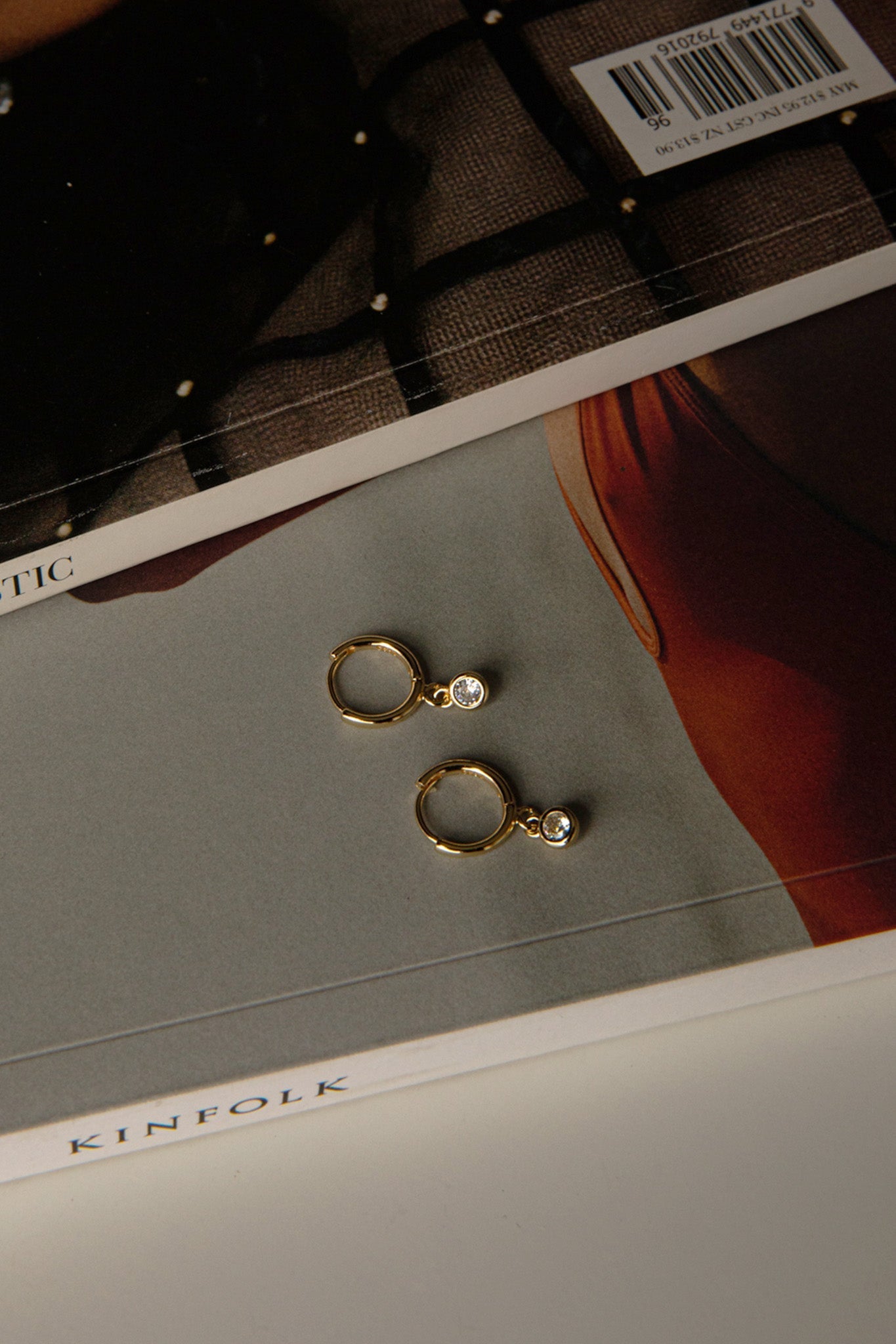 Twelve O'clock Drop Diamante Hoop Earrings Gold