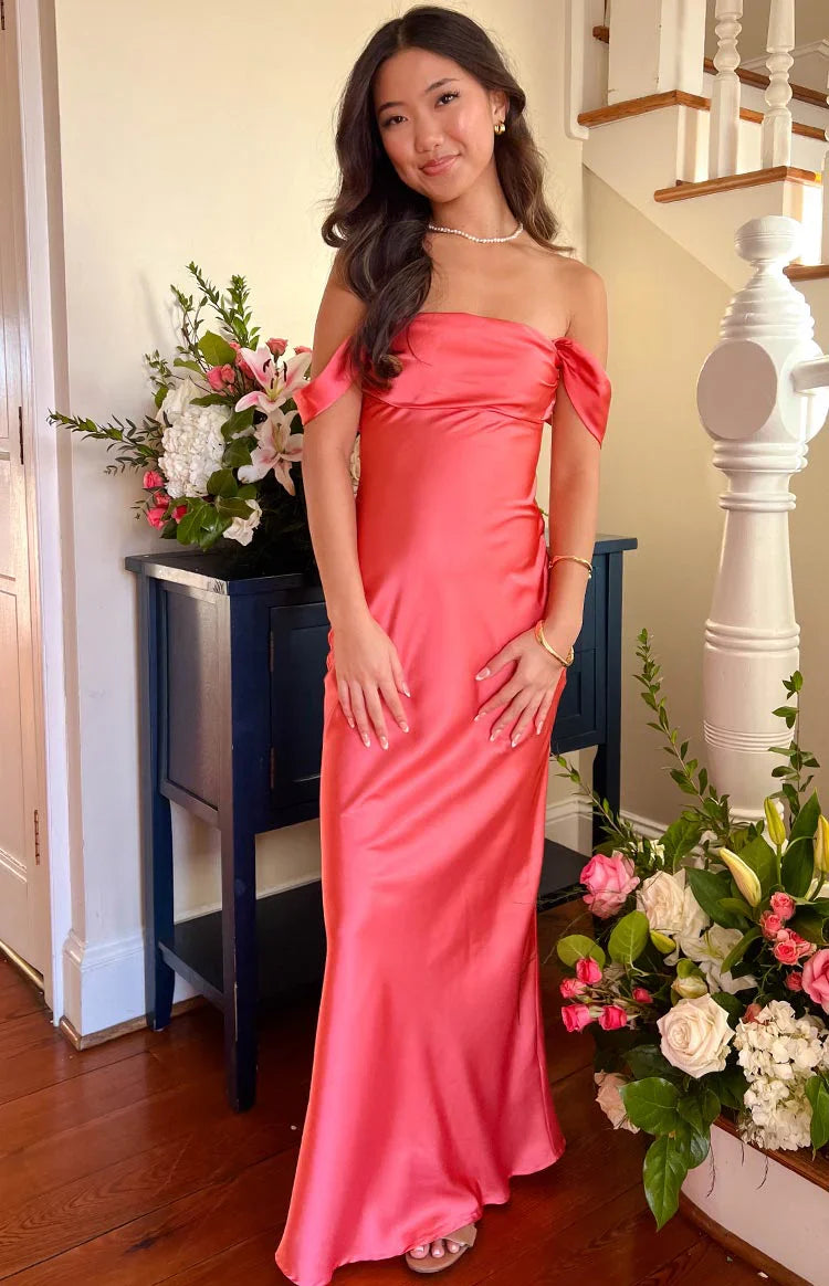 Ella Pink Off Shoulder Prom Dress