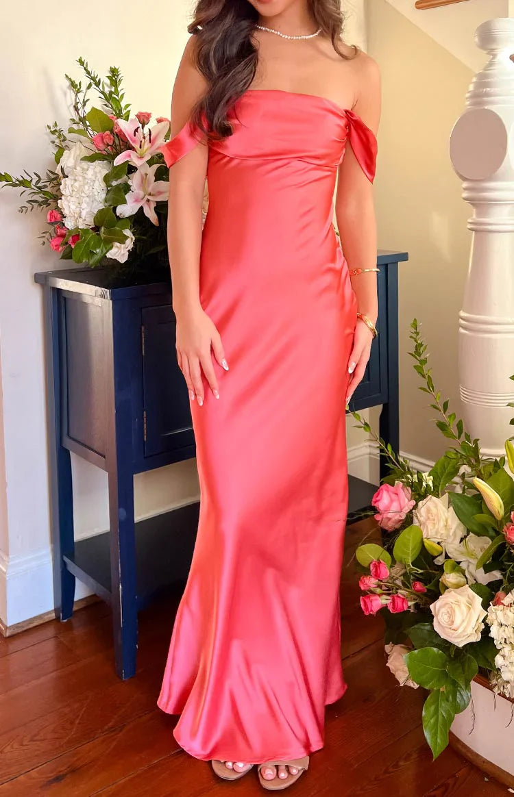 Ella Pink Off Shoulder Prom Dress