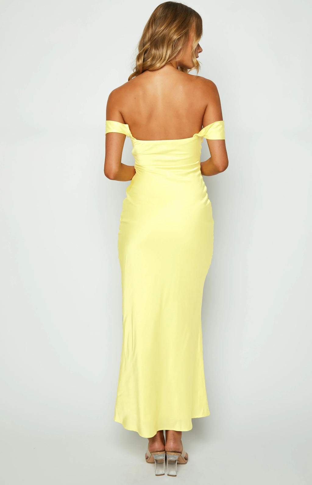 Ella Light Yellow Off Shoulder Formal Maxi Dress