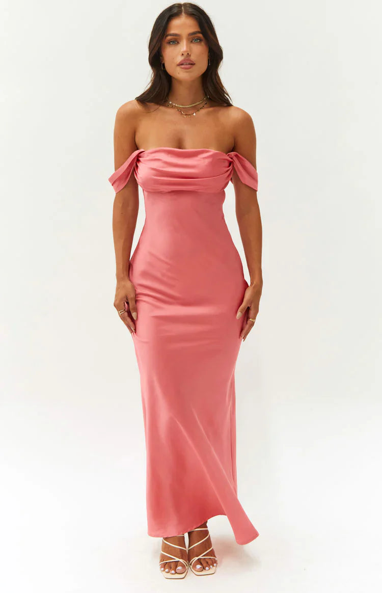 Ella Pink Off Shoulder Prom Dress
