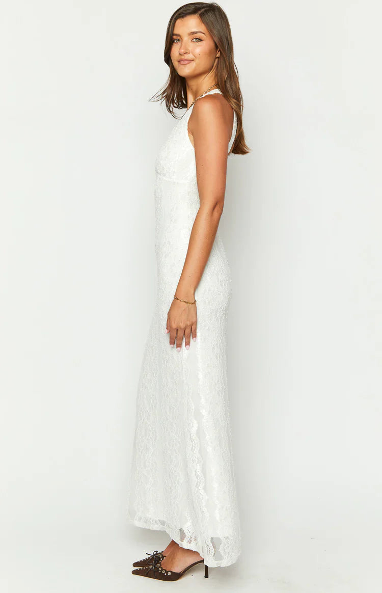 Farida White Lace Maxi Dress