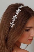 Leaves & Pearl Wire Headband Silver