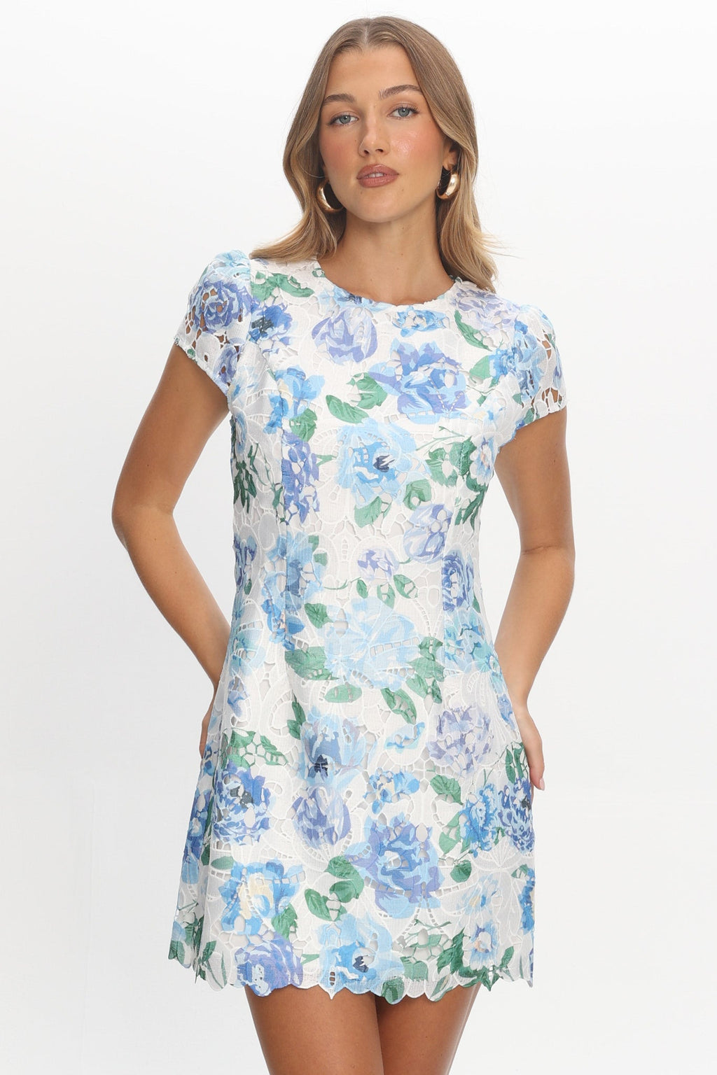 Jesinta Embroidered Mini Dress Floral Blue