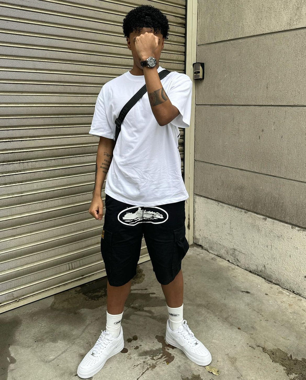 Corteiz Alcatraz Cargo Shorts Black/White