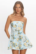 That's My Girl Strapless Mini Romper Floral Baby Blue
