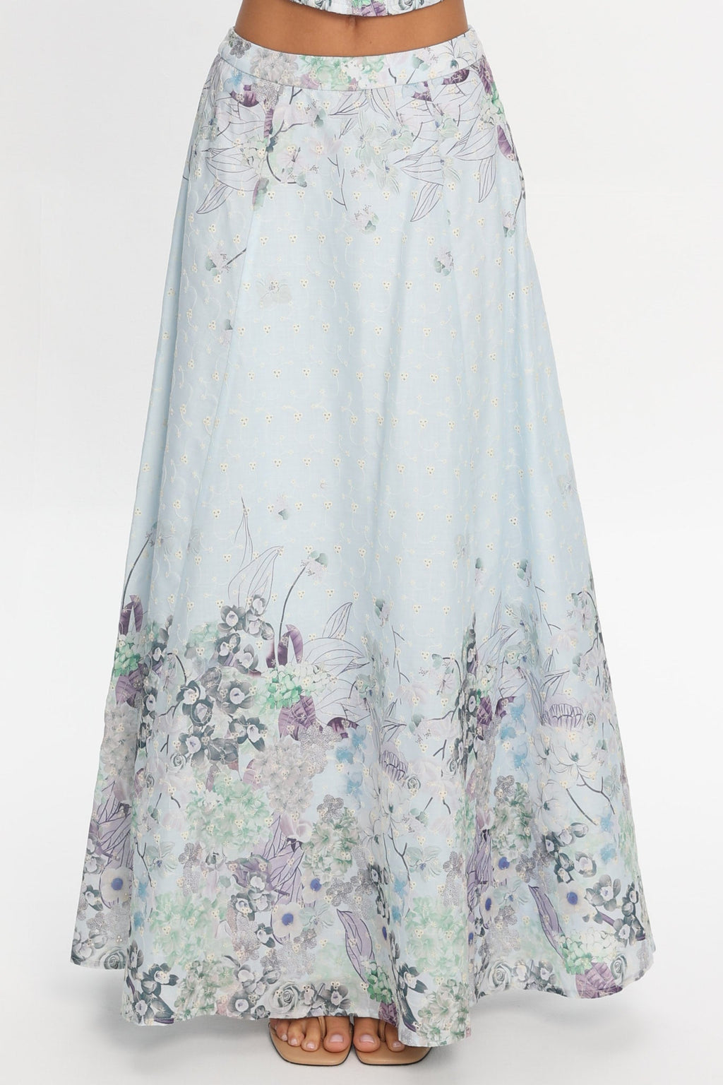 Sazkia Embroidered Maxi Skirt Blue