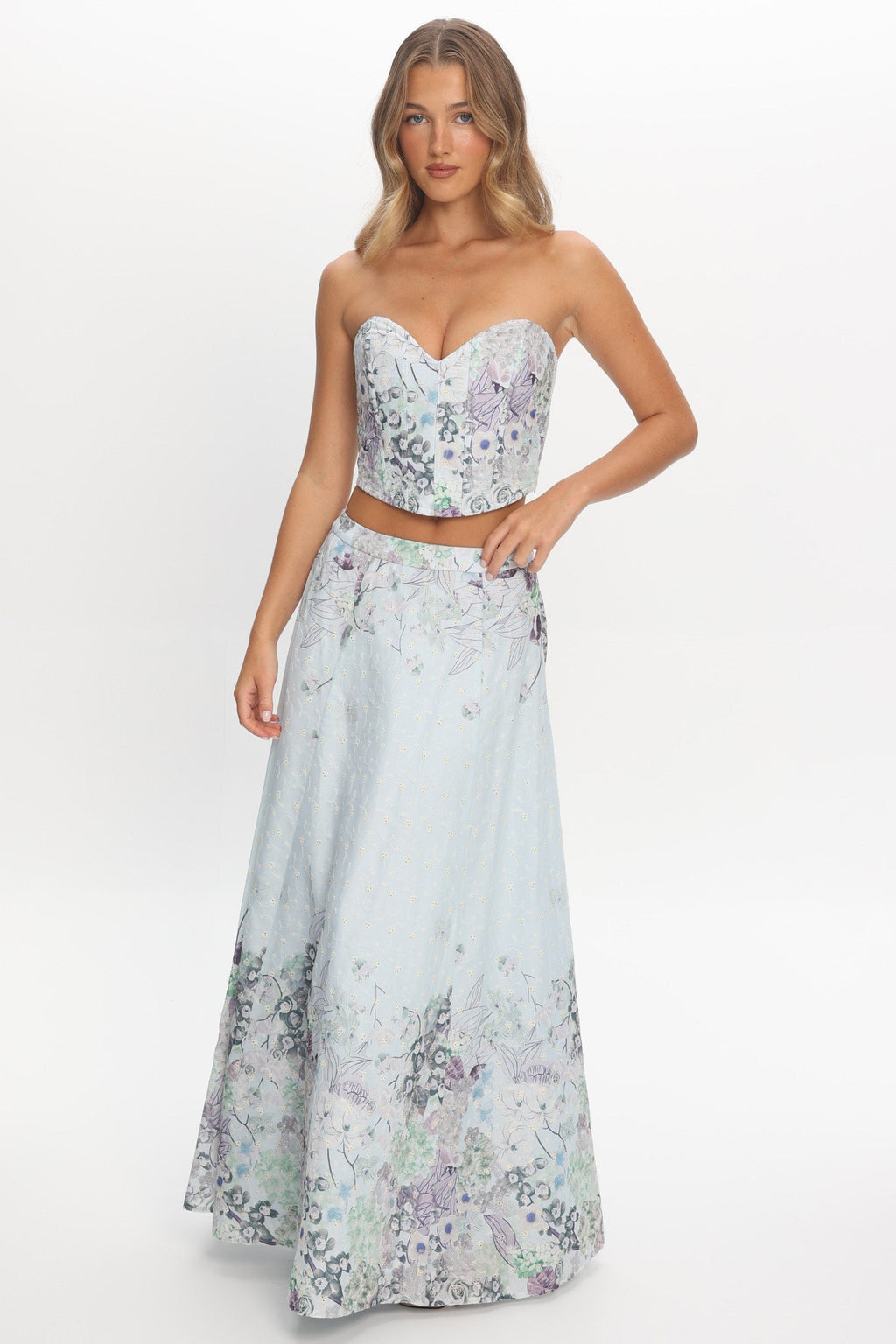 Sazkia Embroidered Maxi Skirt Blue
