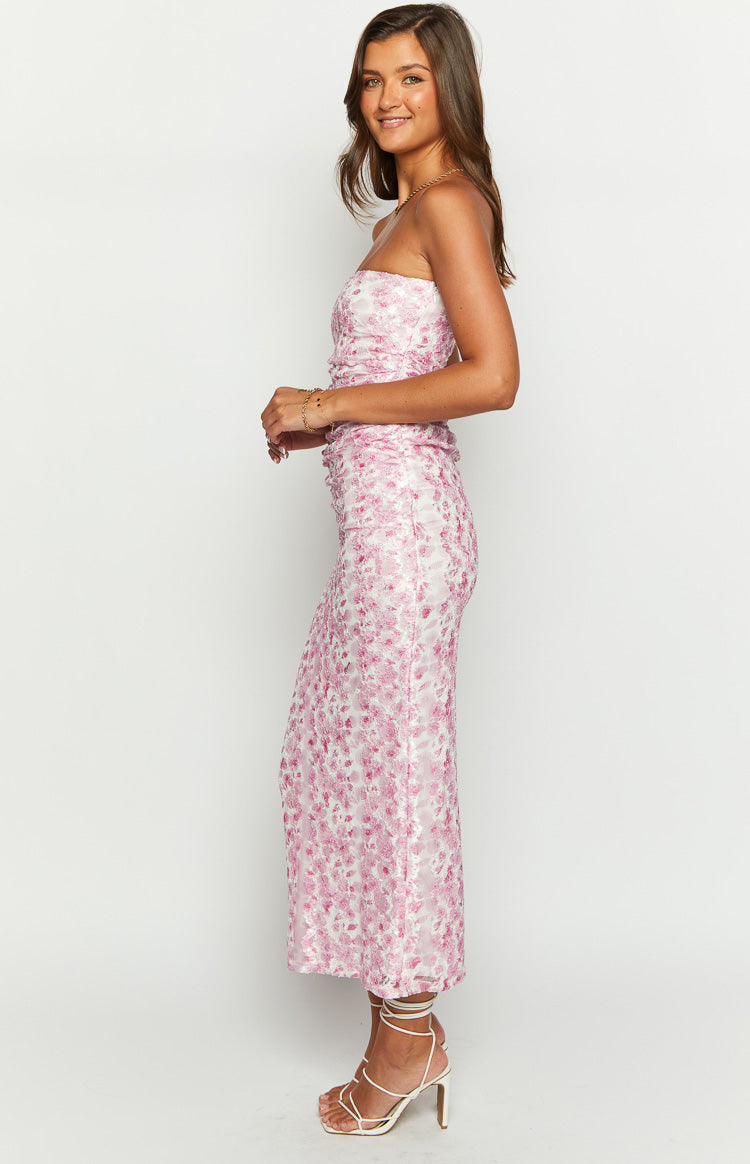Imogen Pink Floral Print Strapless Maxi Dress
