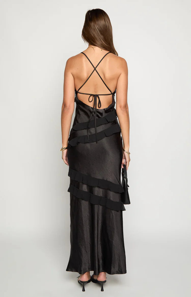 Inara Black Ruffle Maxi Dress