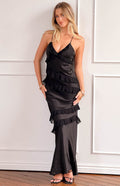 Inara Black Ruffle Maxi Dress