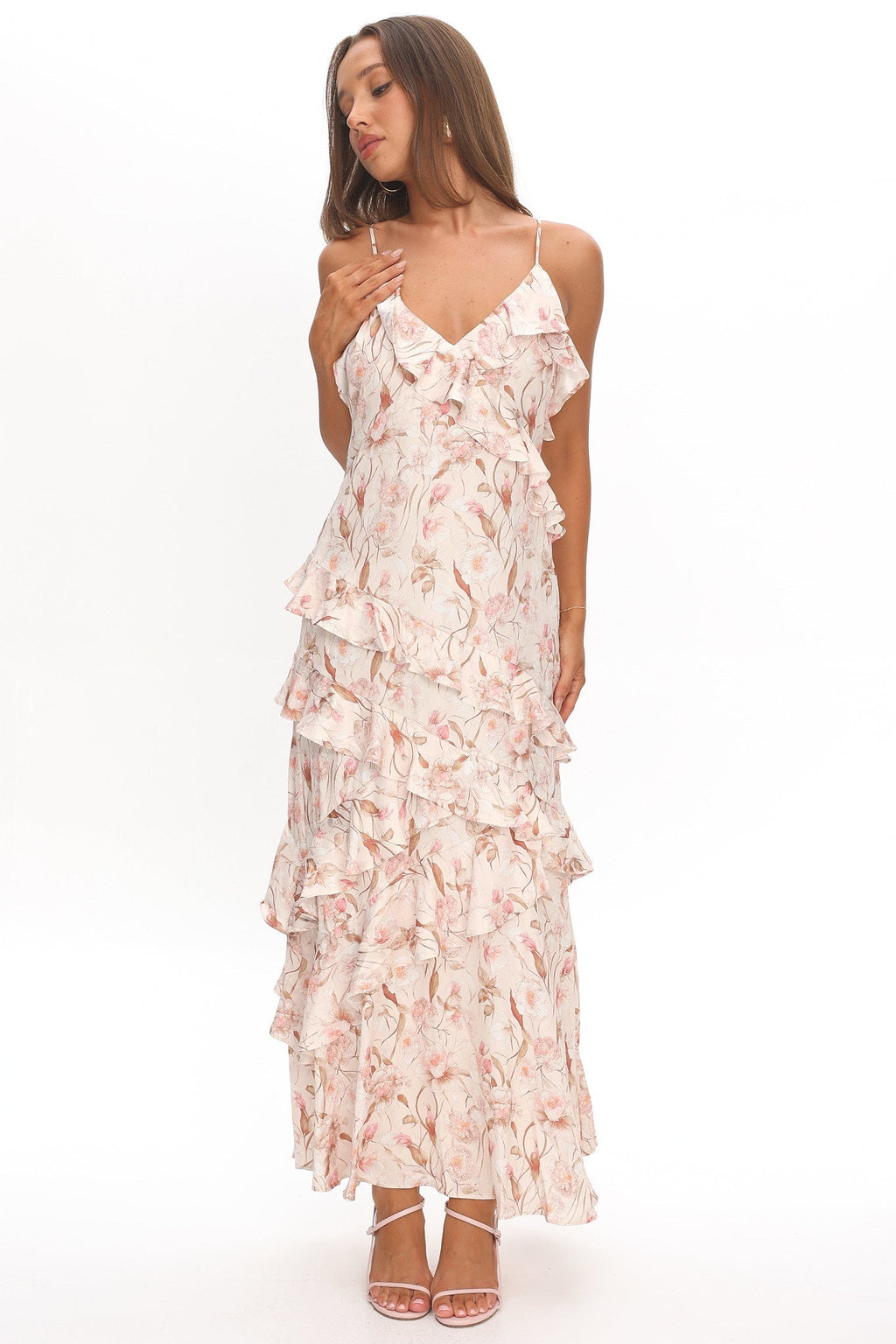 Cameela Ruffle Trim Maxi Dress Floral Blush
