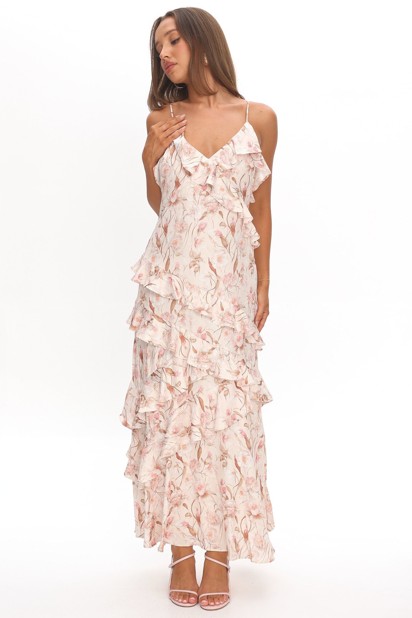 Cameela Ruffle Trim Maxi Dress Floral Blush