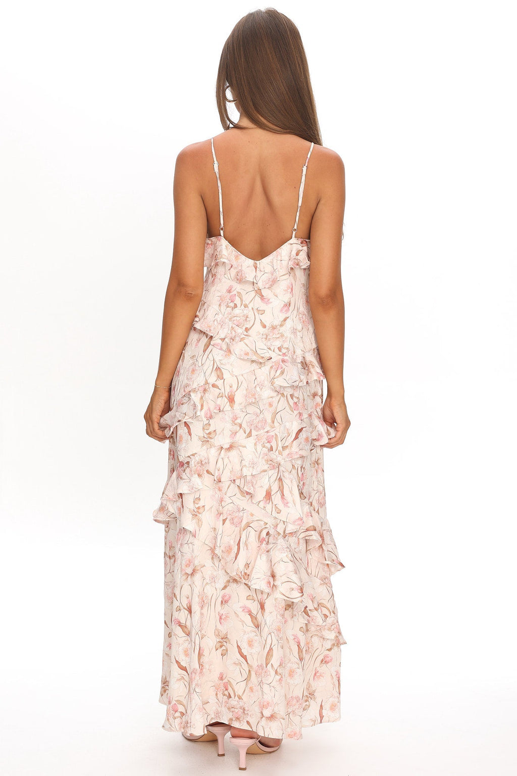 Cameela Ruffle Trim Maxi Dress Floral Blush