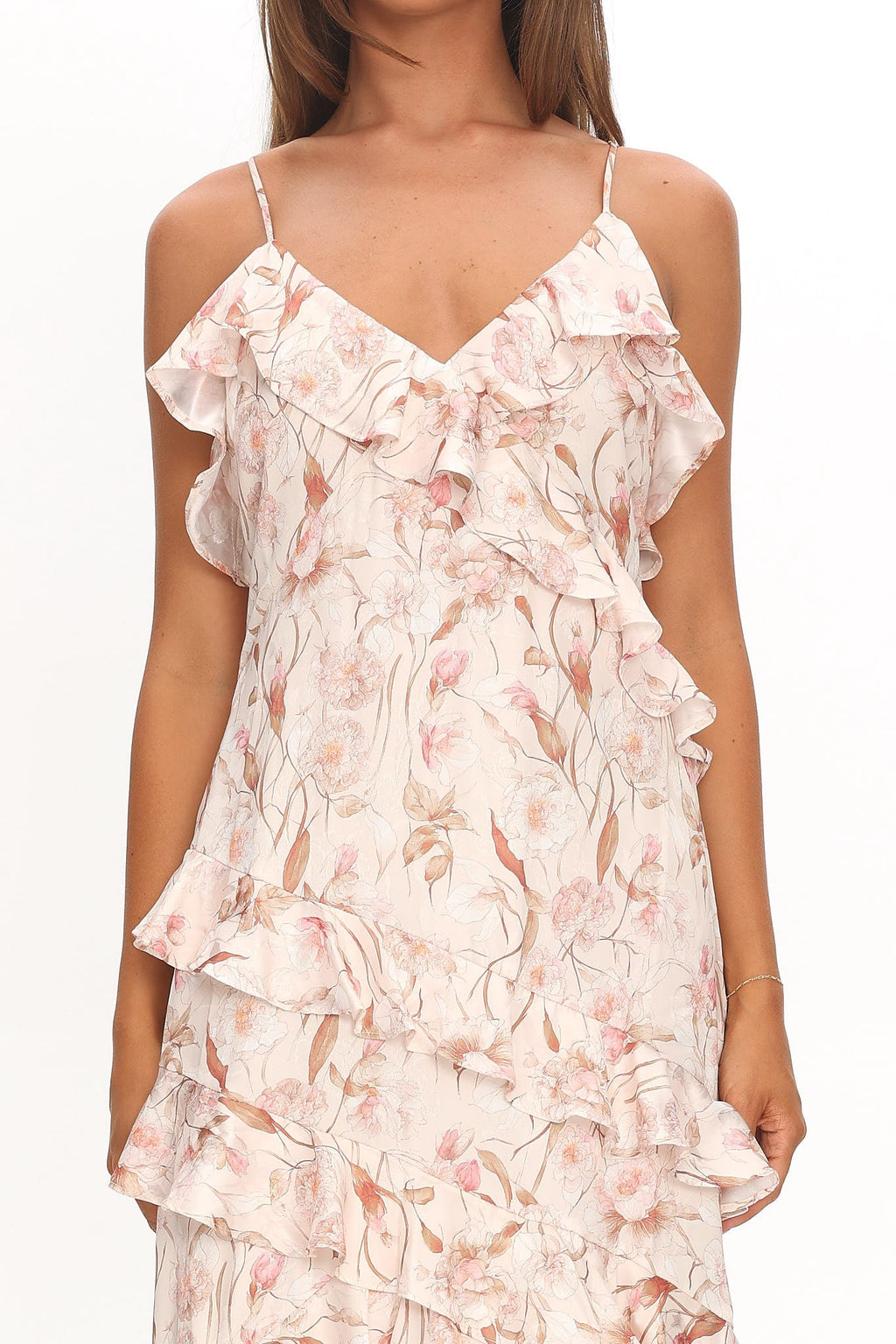 Cameela Ruffle Trim Maxi Dress Floral Blush