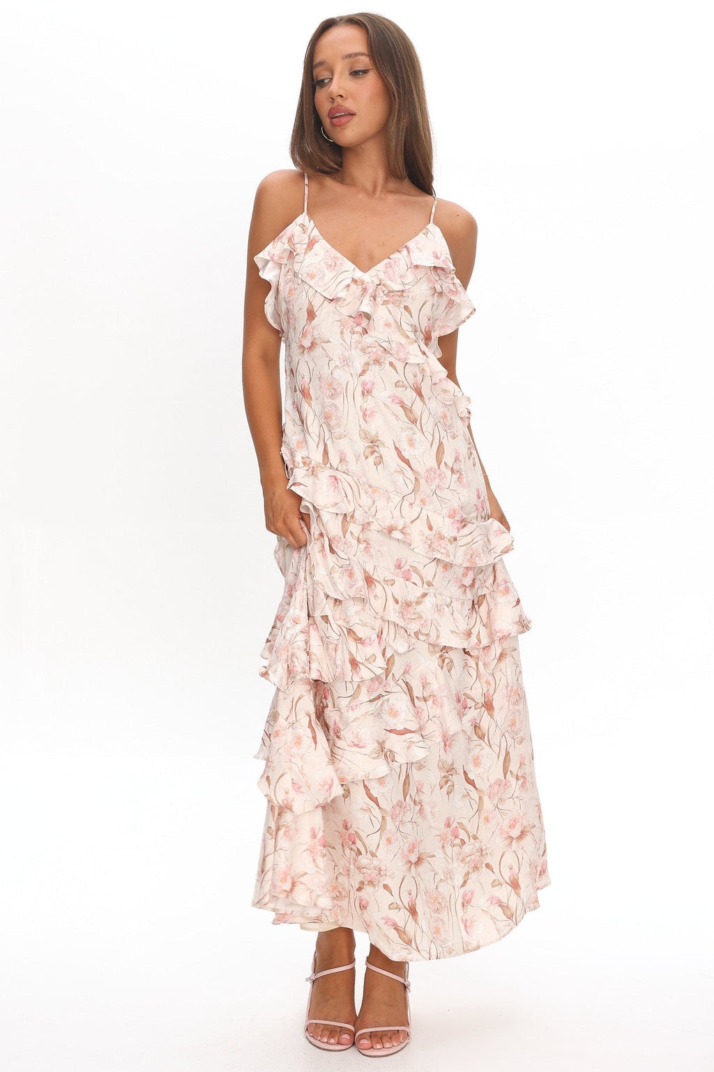 Cameela Ruffle Trim Maxi Dress Floral Blush