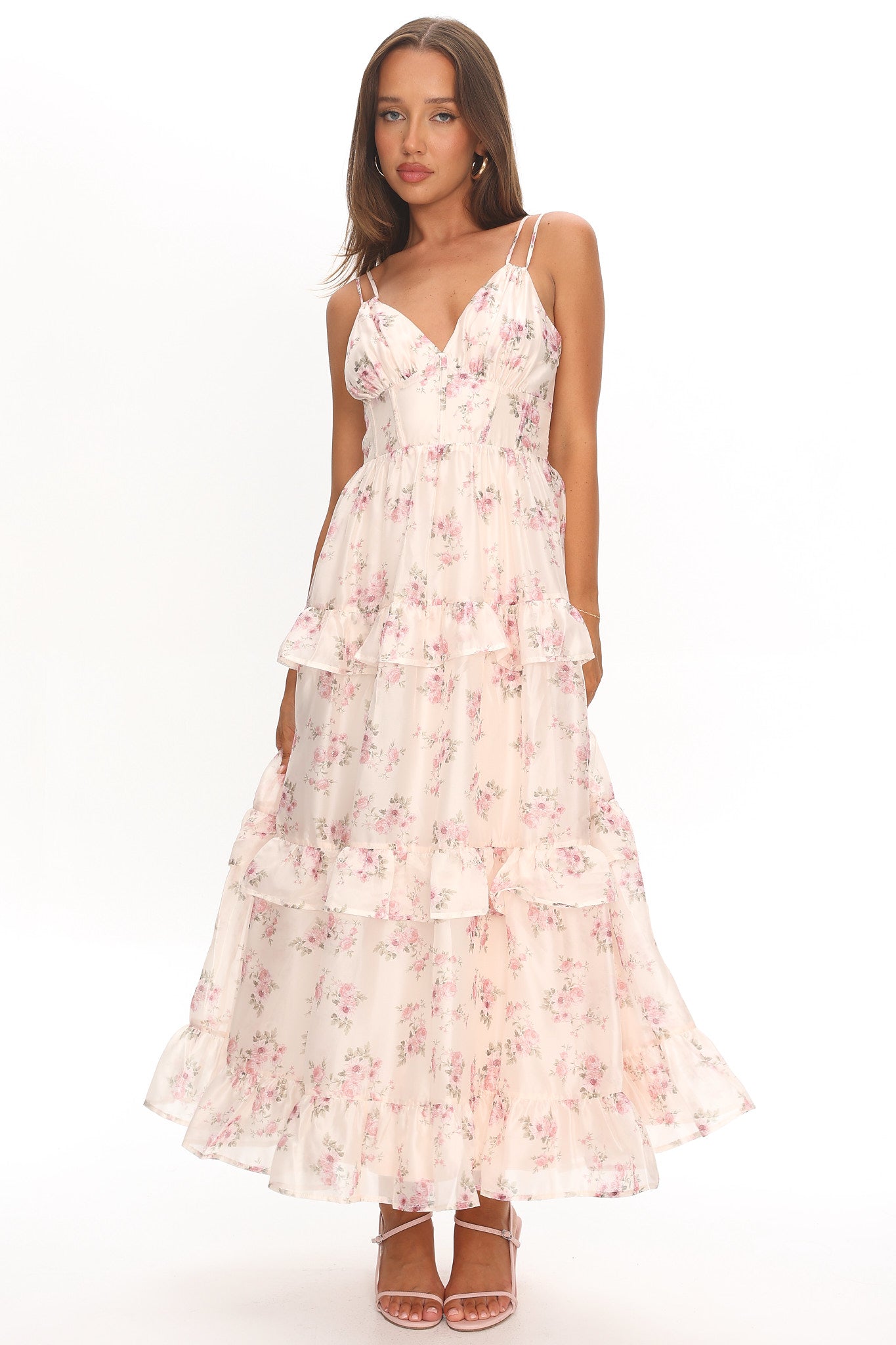 Layna Frill Trim Maxi Dress Floral Blush