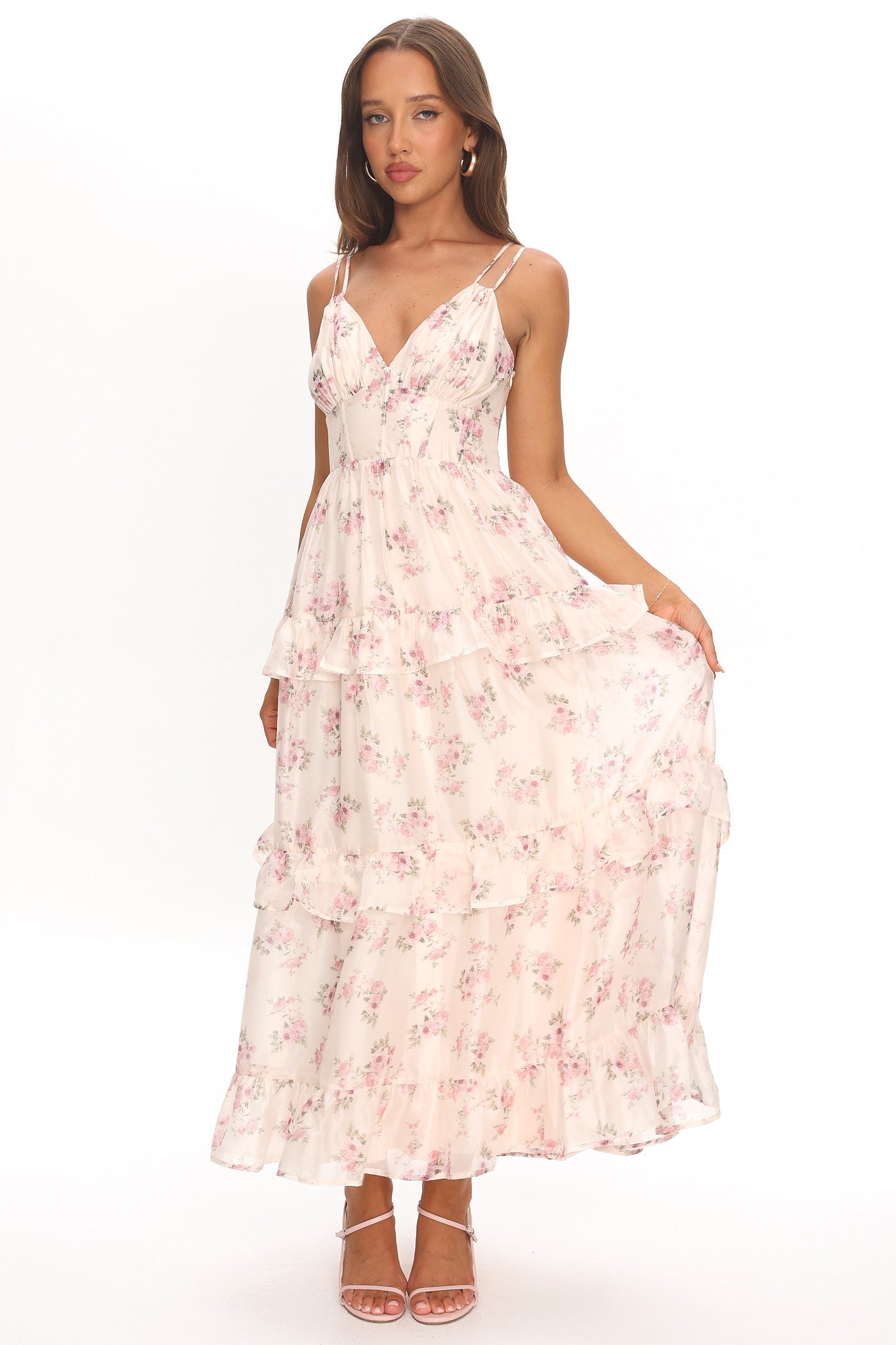 Layna Frill Trim Maxi Dress Floral Blush