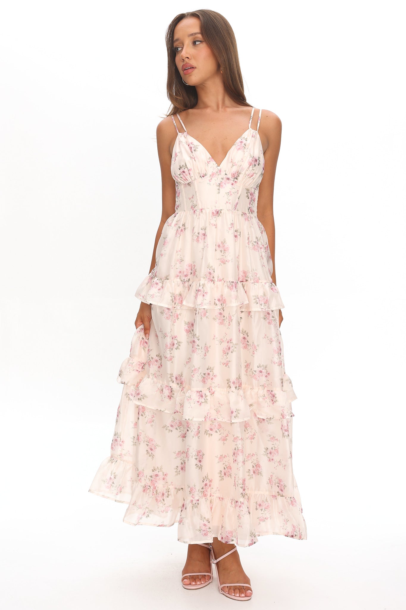 Layna Frill Trim Maxi Dress Floral Blush
