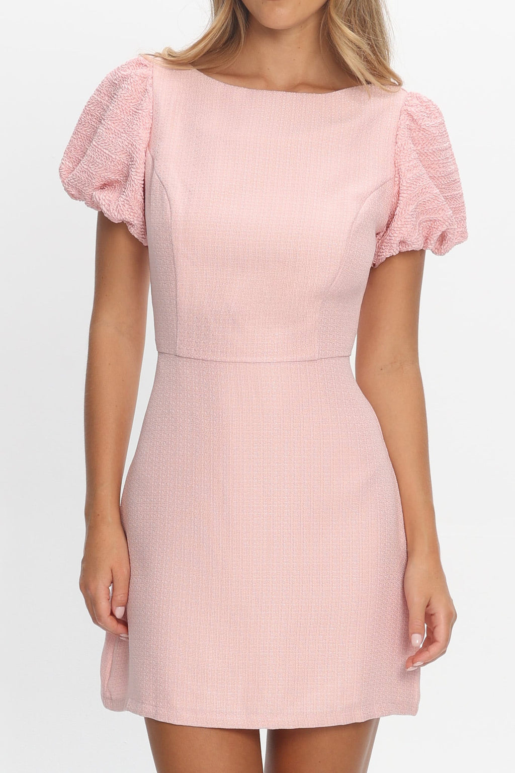 Overheard Puff Sleeve Mini Dress Pink