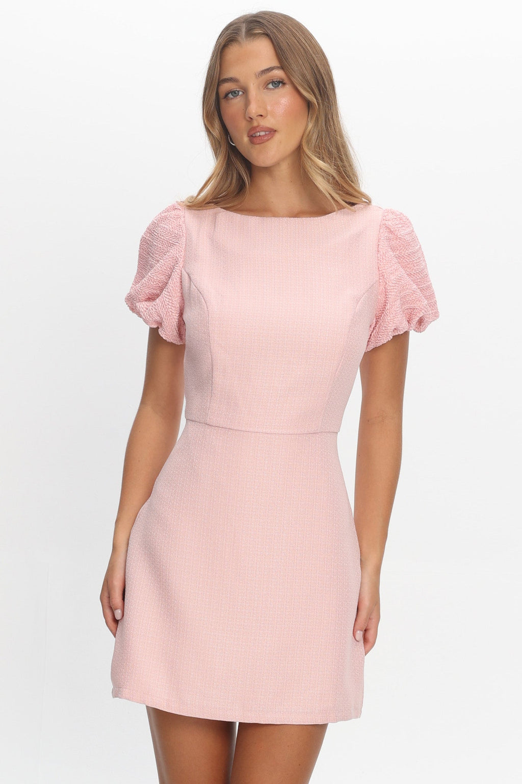 Overheard Puff Sleeve Mini Dress Pink