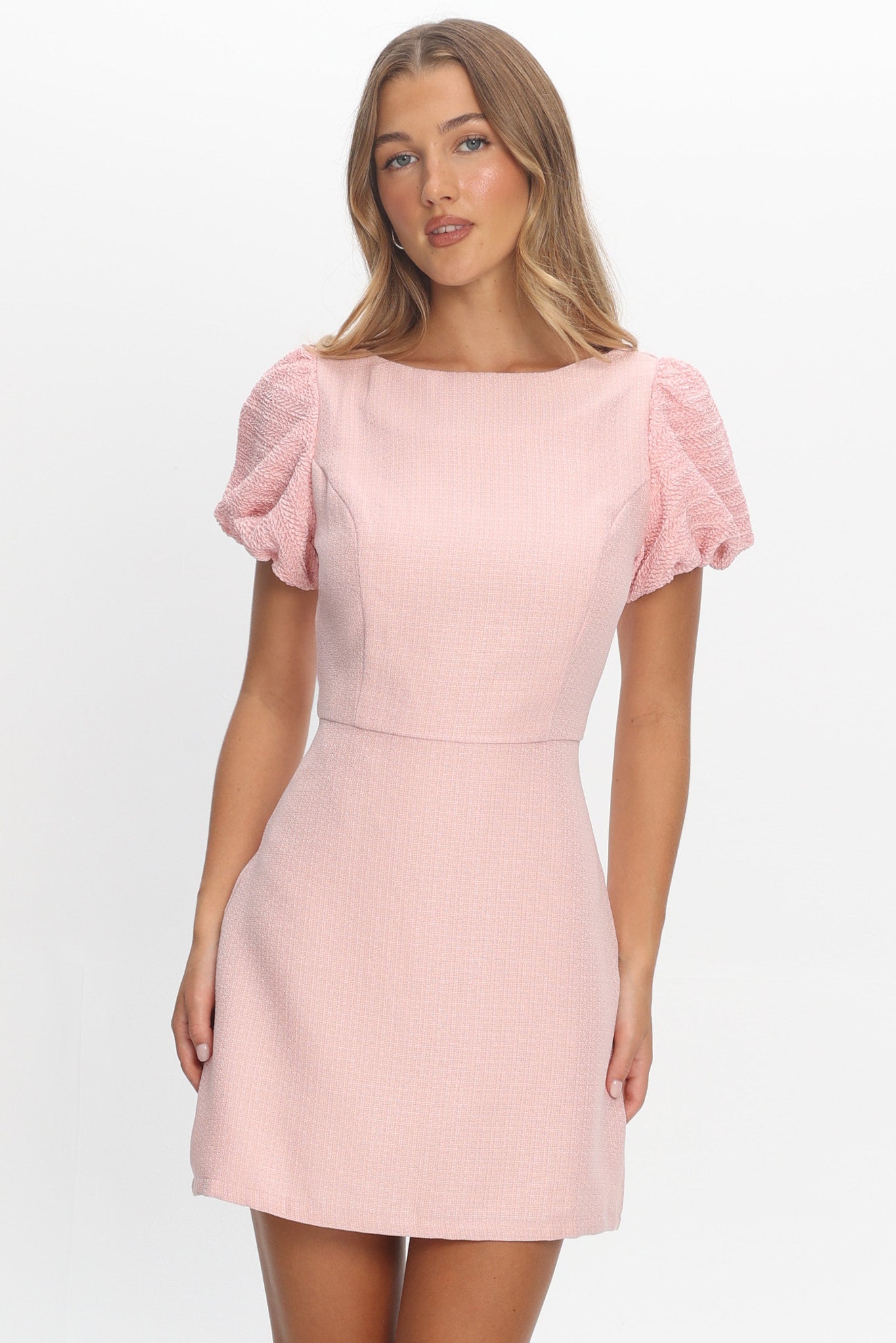 Overheard Puff Sleeve Mini Dress Pink