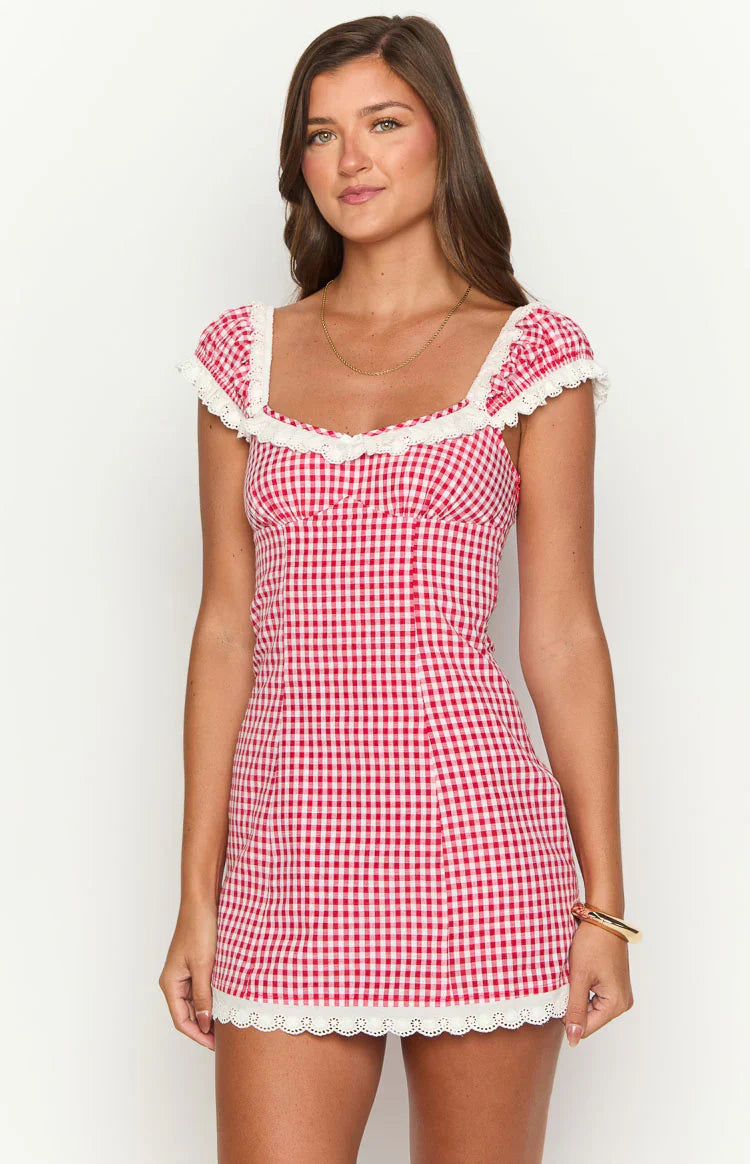Jolie Red Short Sleeve Mini Dress