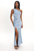 Taniesha One-Shoulder Gathered Maxi Dress Steel Blue