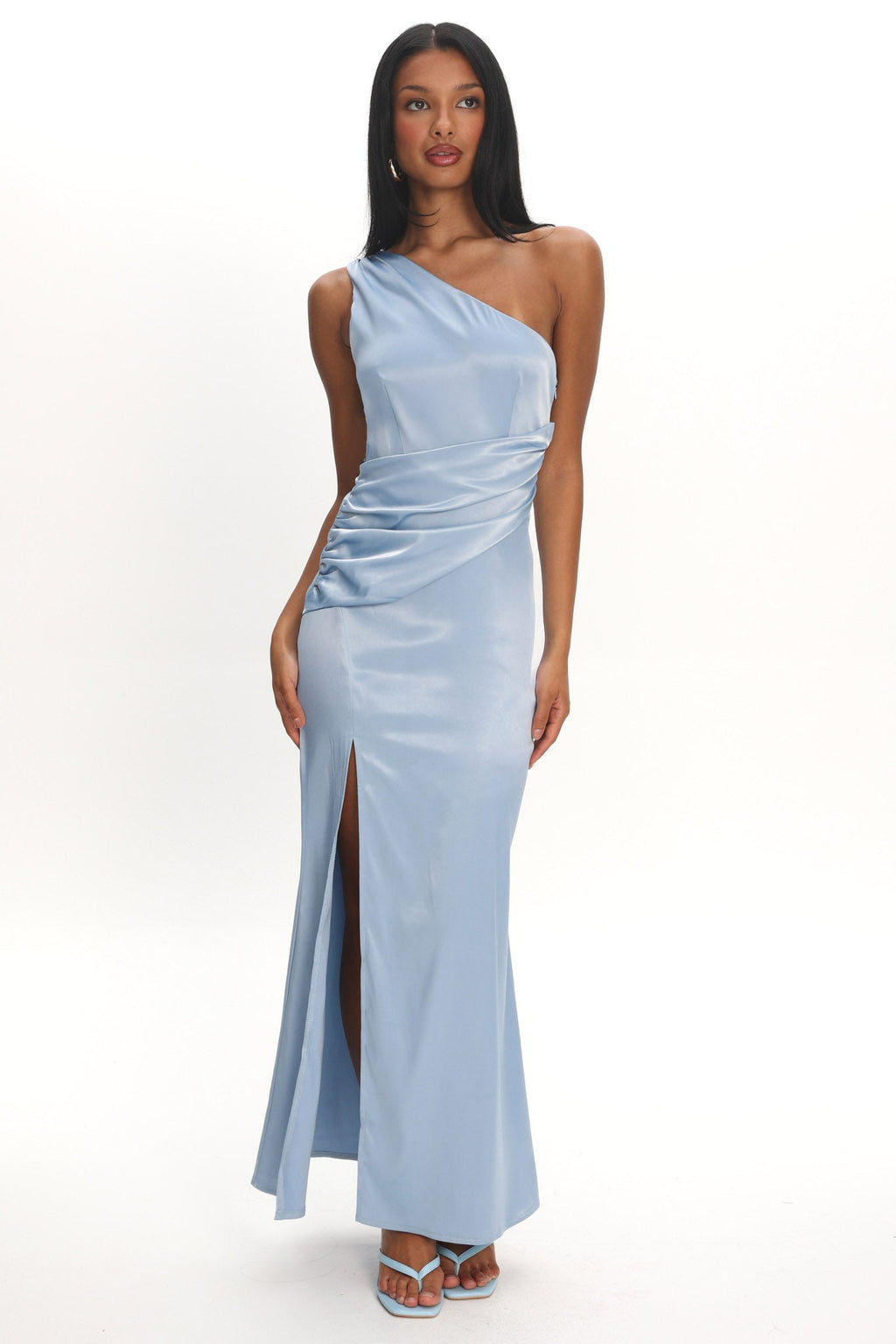 Taniesha One-Shoulder Gathered Maxi Dress Steel Blue