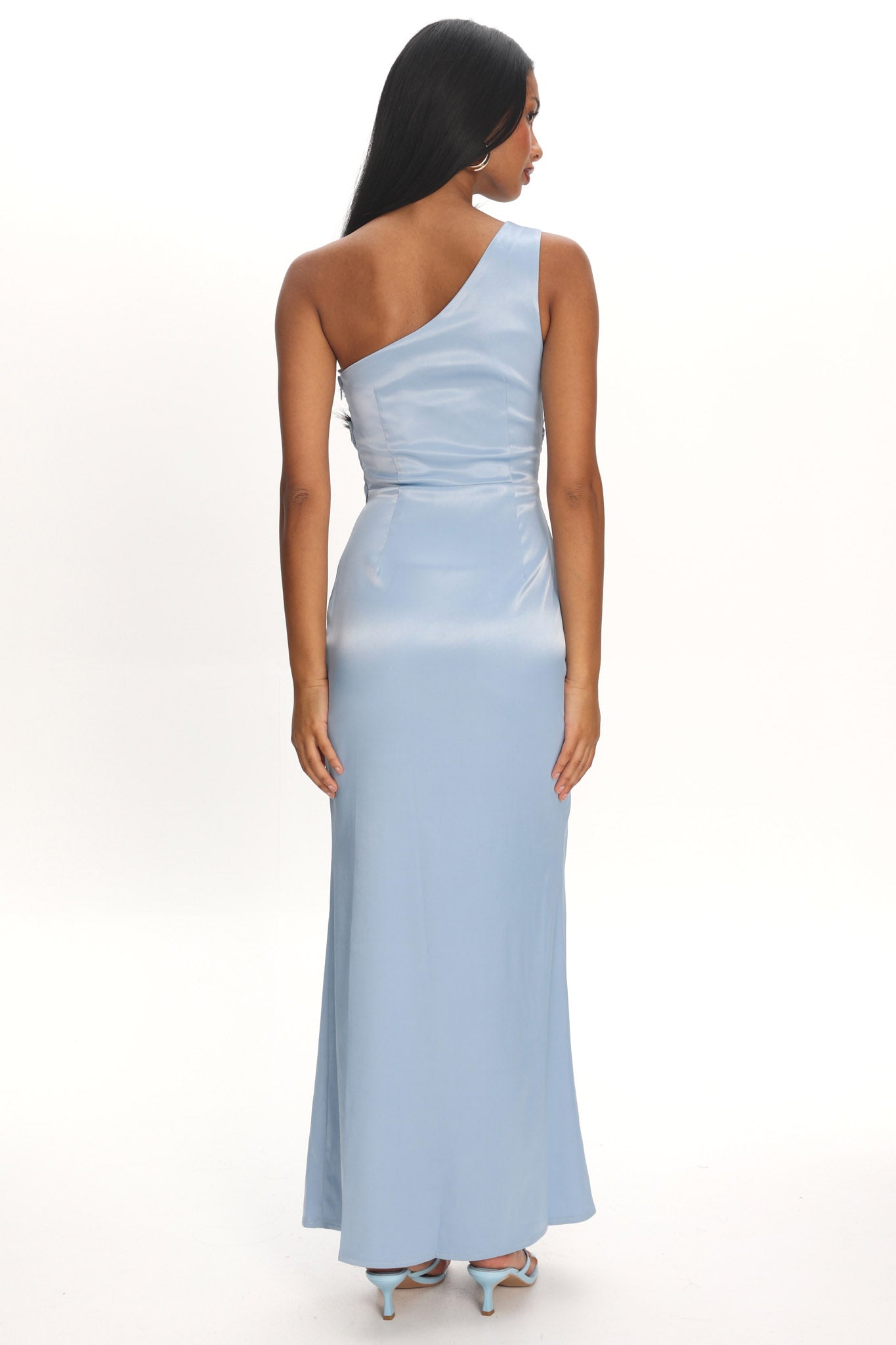 Taniesha One-Shoulder Gathered Maxi Dress Steel Blue