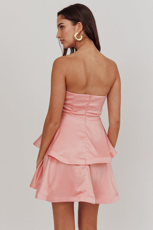 Alix Strapless Tiered Ruffle Mini Dress Rose Pink