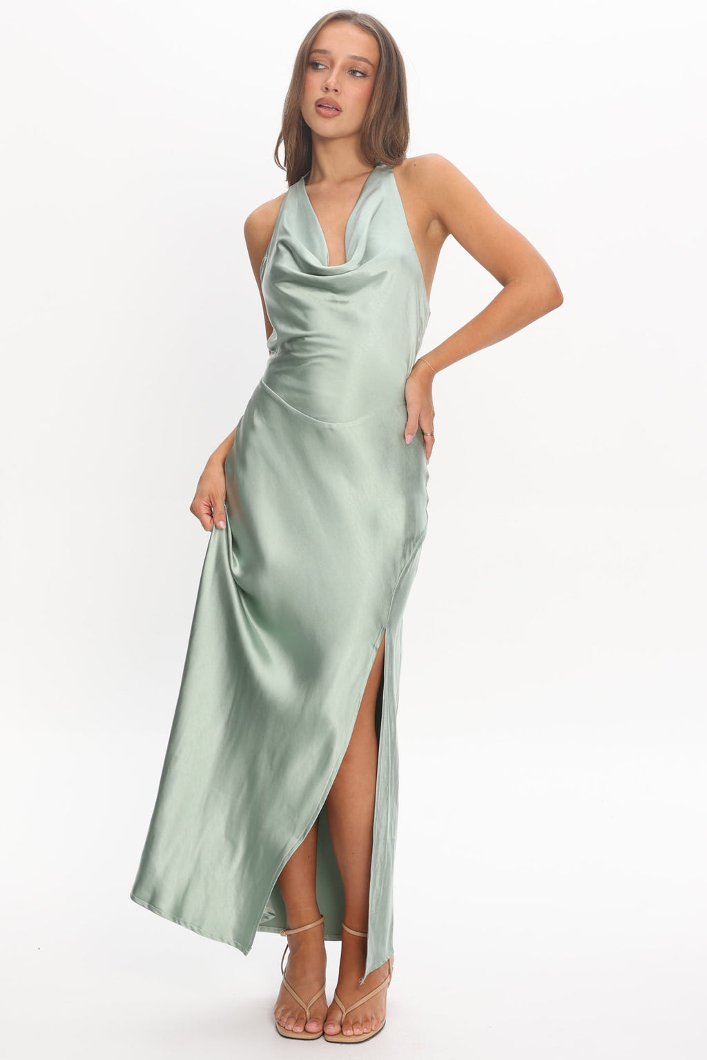 Element Tied Halter Maxi Dress Sage