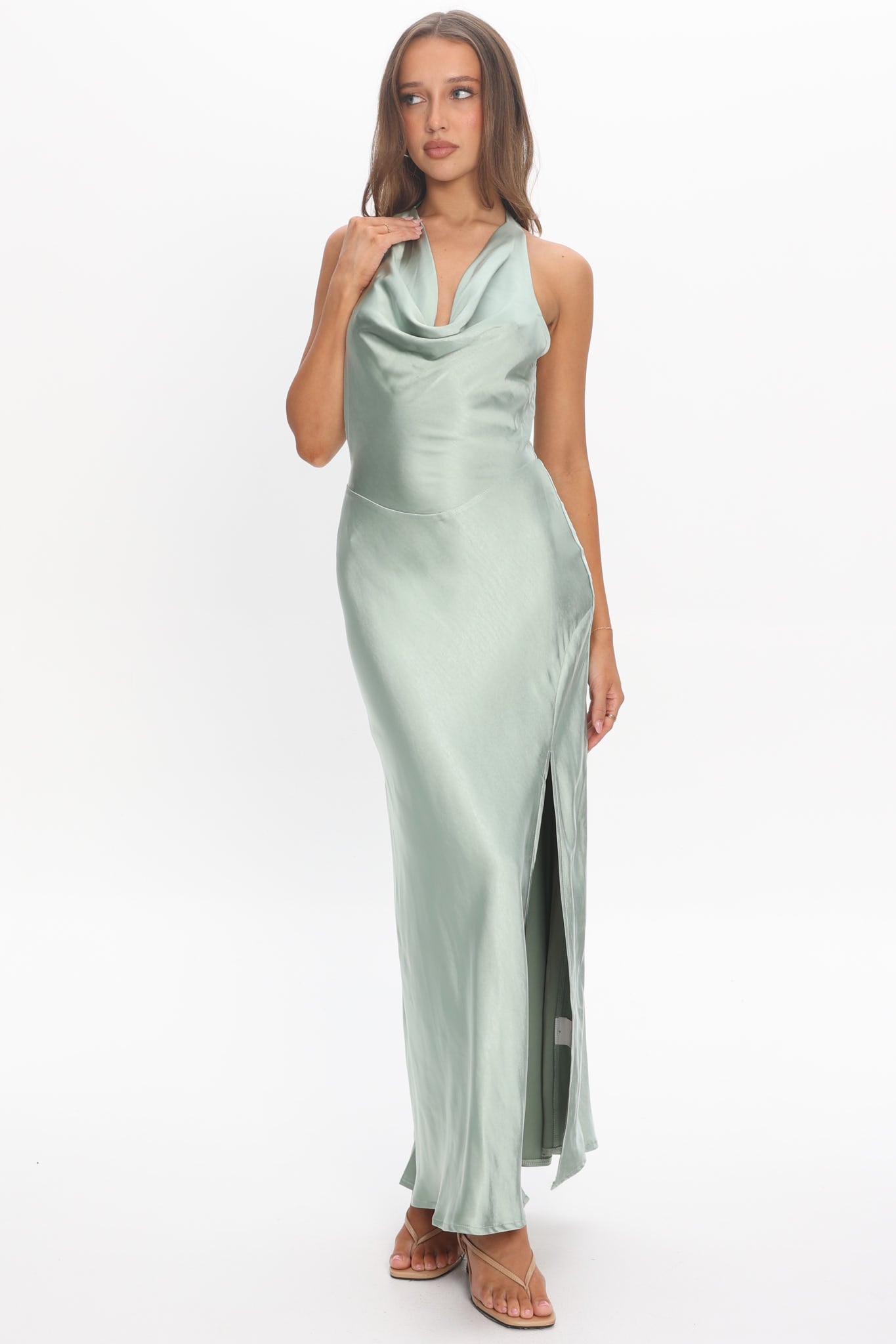Element Tied Halter Maxi Dress Sage