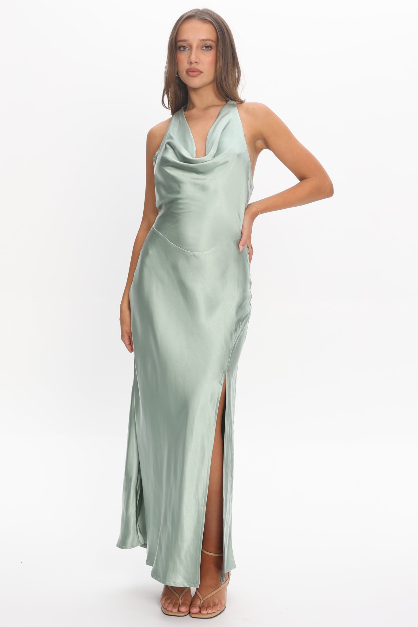 Element Tied Halter Maxi Dress Sage