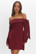 Aurora Sky Off-Shoulder Tie Mini Dress Wine