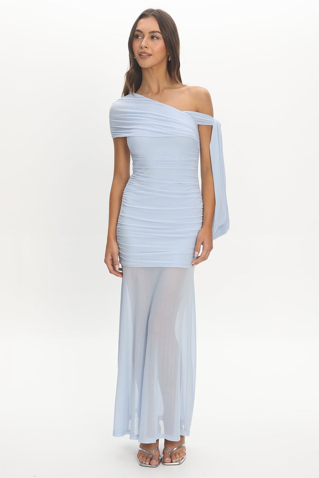 Aurora Sky Off-Shoulder Tie Maxi Dress Light Blue