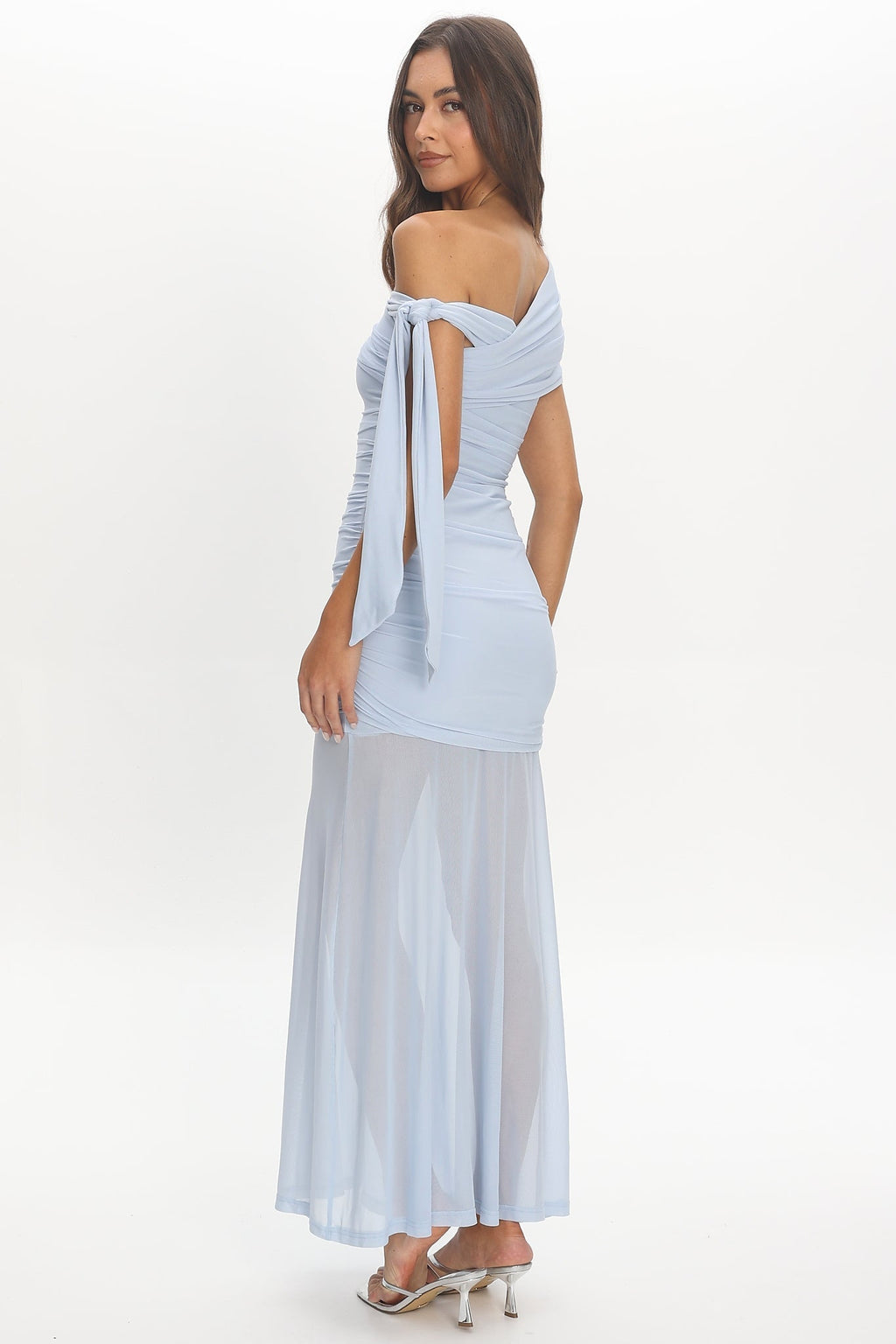 Aurora Sky Off-Shoulder Tie Maxi Dress Light Blue
