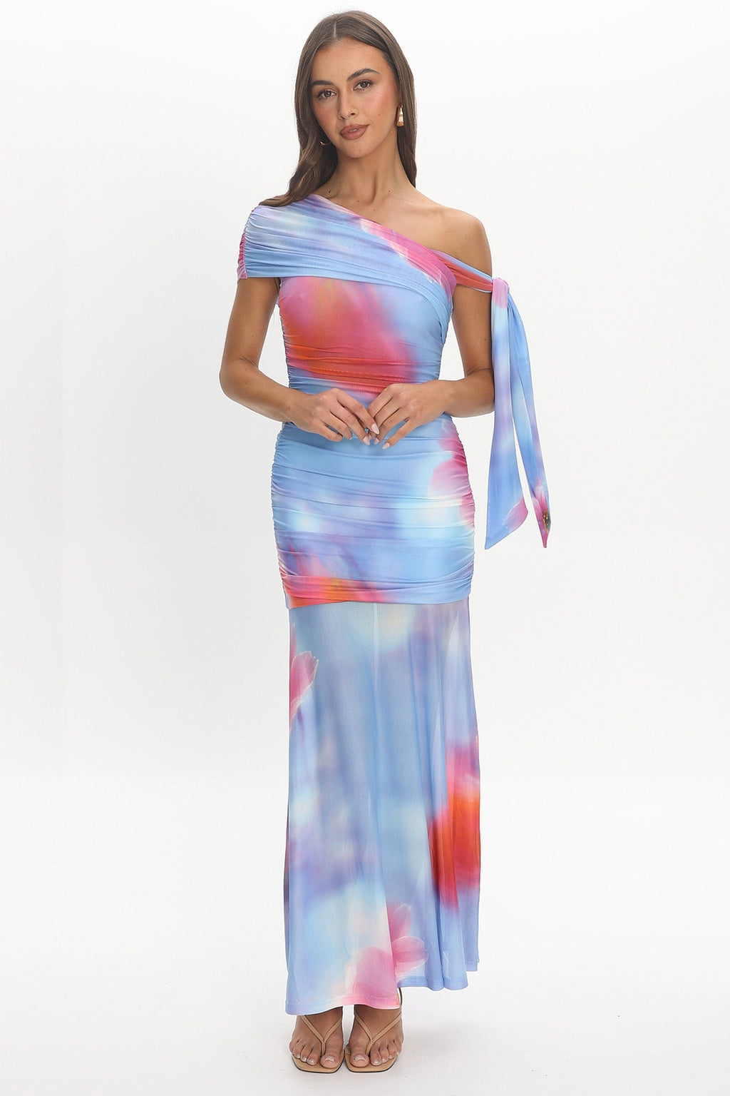 Aurora Sky Off-Shoulder Tie Maxi Dress Blue