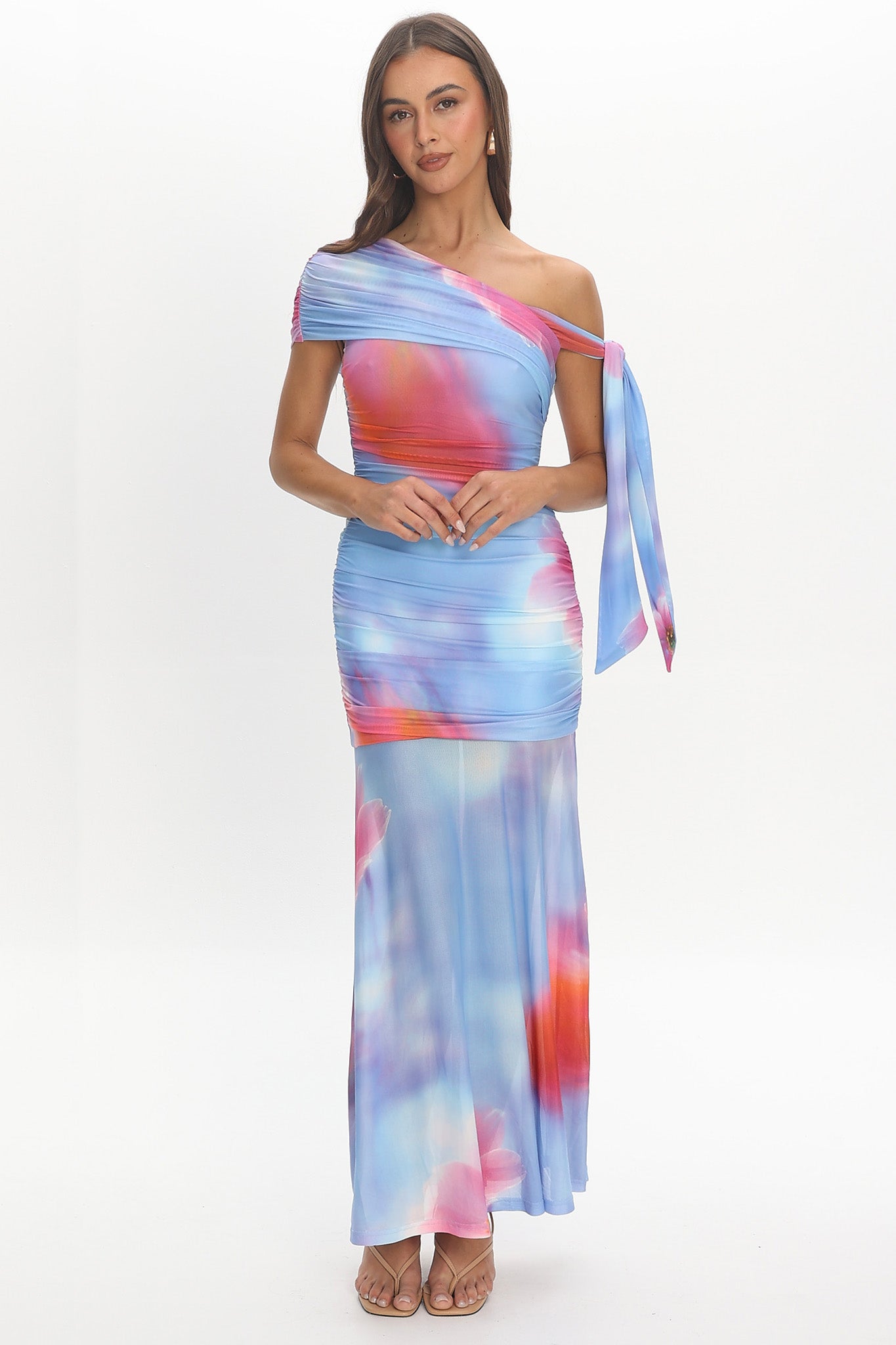 Aurora Sky Off-Shoulder Tie Maxi Dress Blue