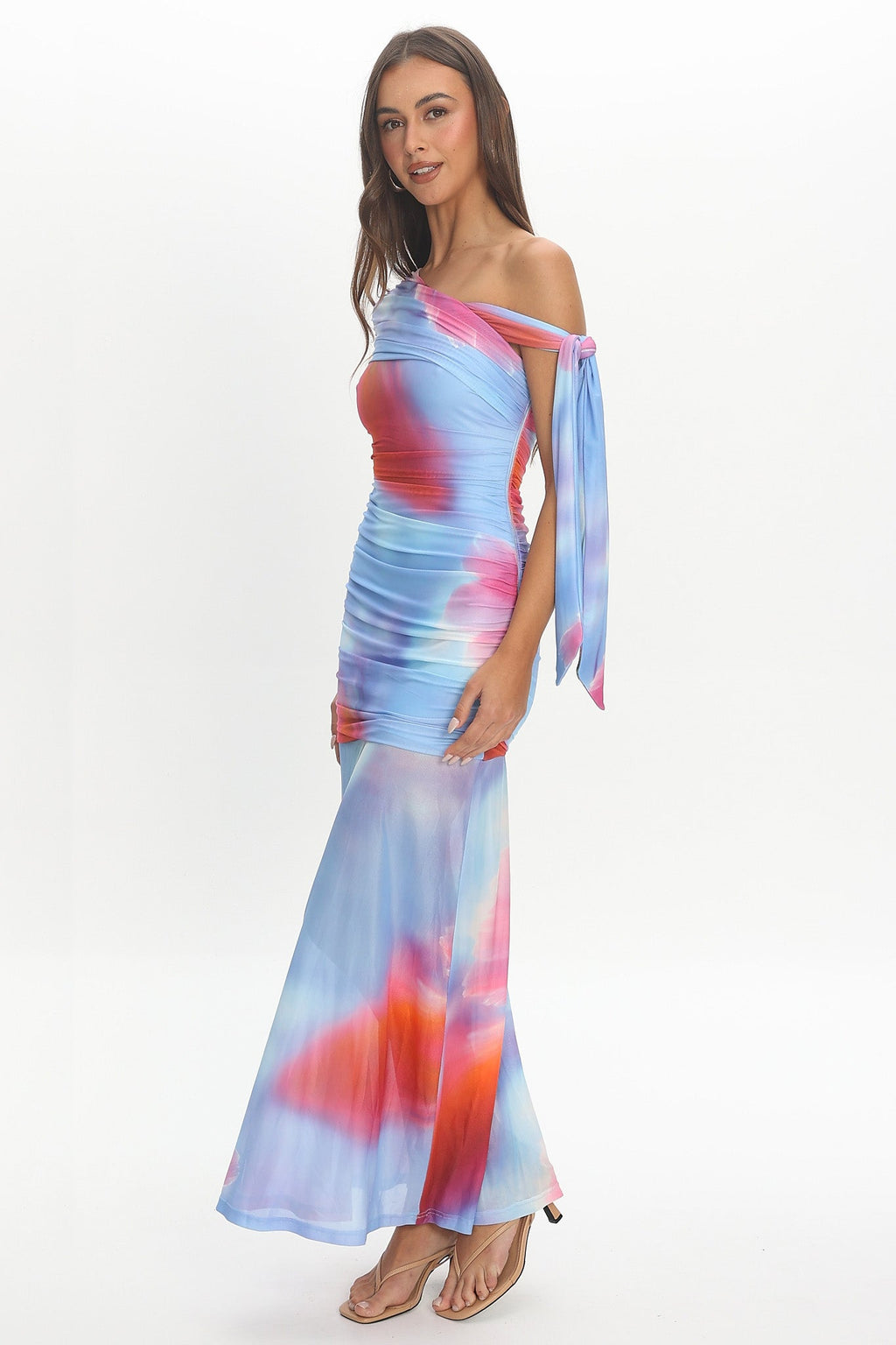 Aurora Sky Off-Shoulder Tie Maxi Dress Blue
