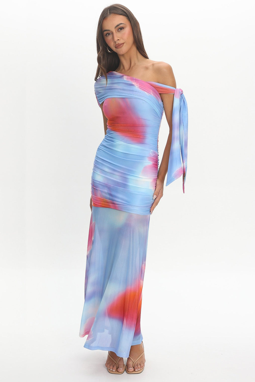 Aurora Sky Off-Shoulder Tie Maxi Dress Blue