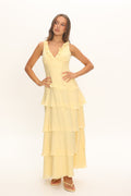 Khlara V-Neck Frill Trim Maxi Dress Butter