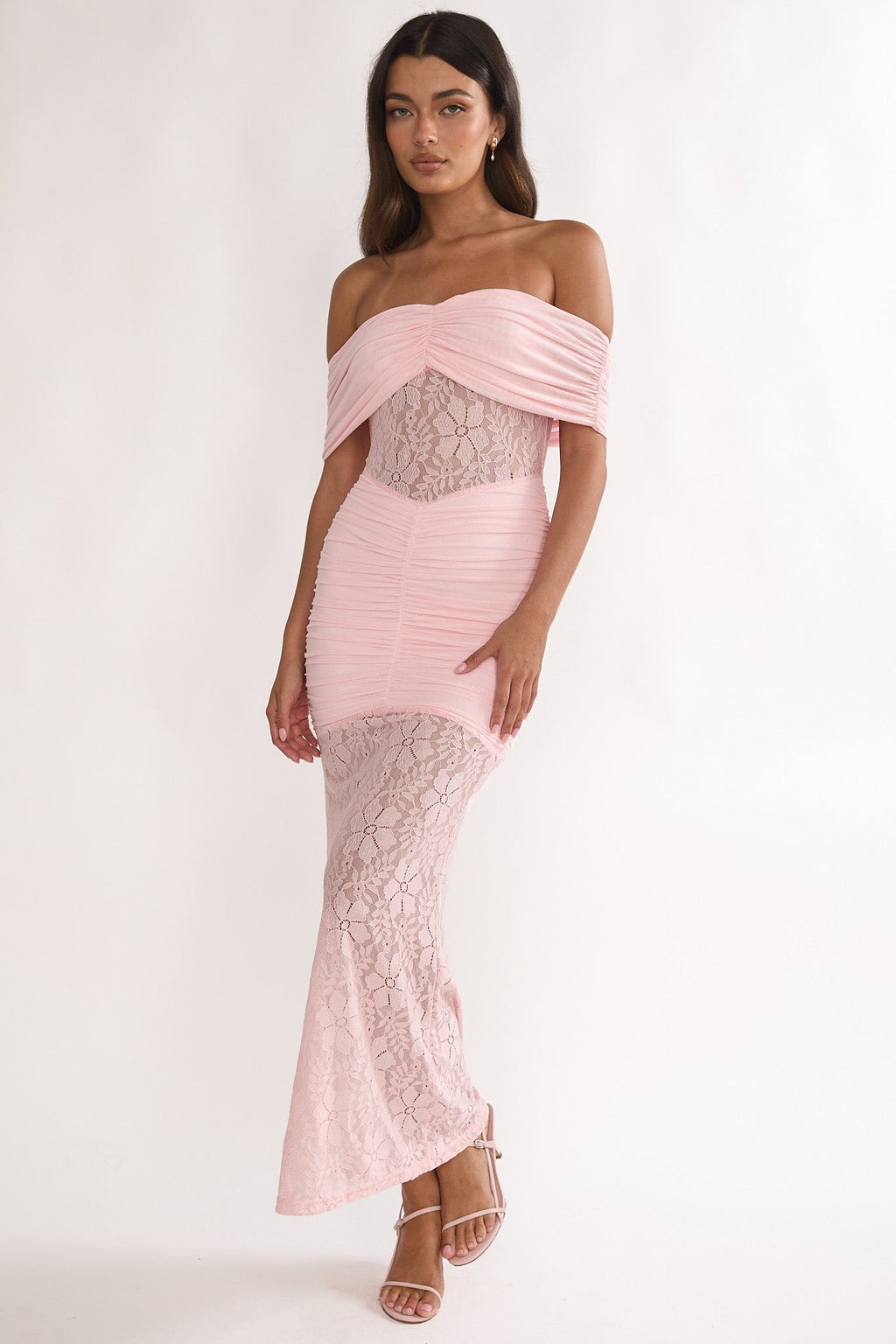Silver Moon Off-Shoulder Maxi Dress Floral Pink
