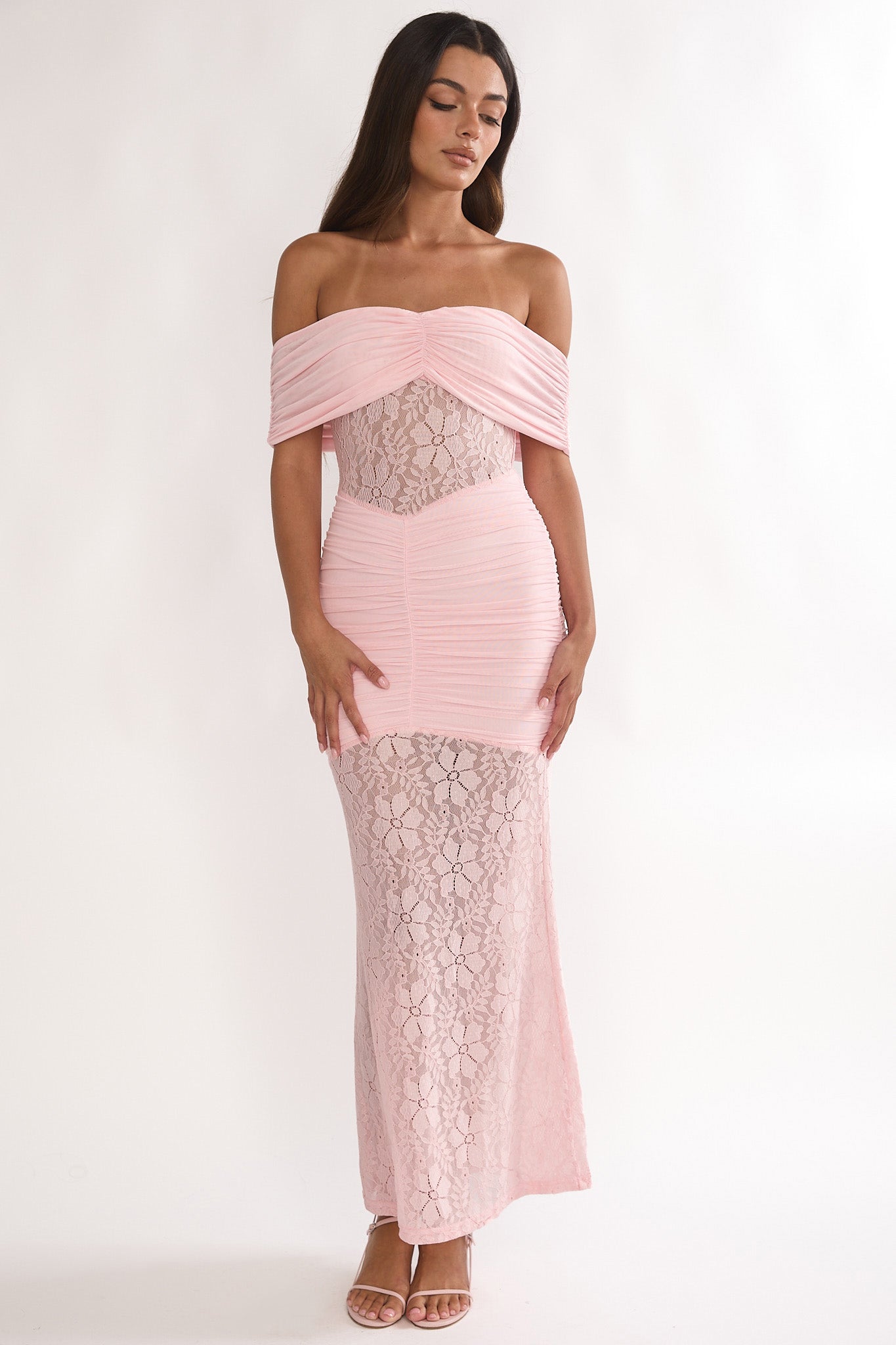 Silver Moon Off-Shoulder Maxi Dress Floral Pink