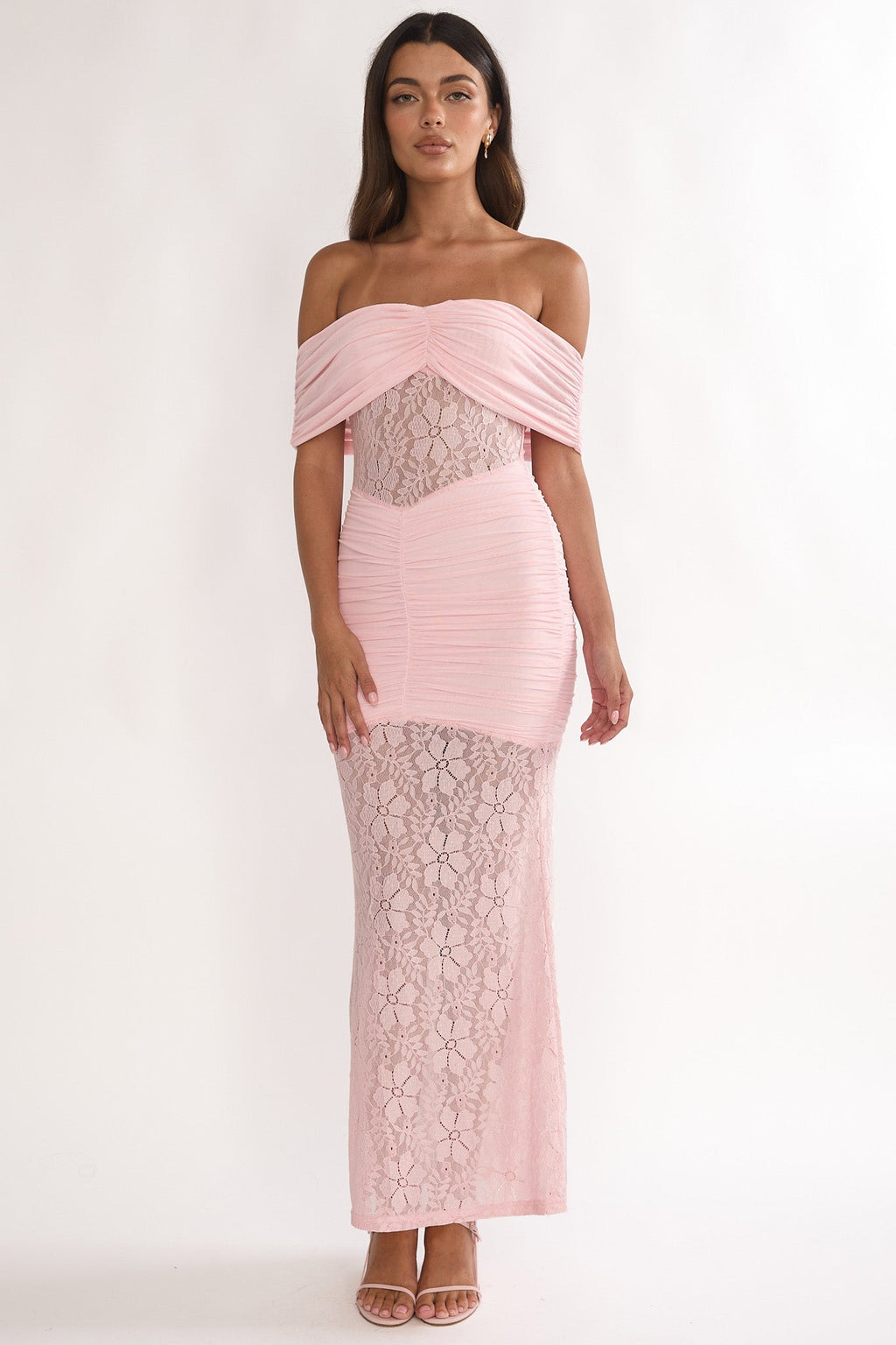 Silver Moon Off-Shoulder Maxi Dress Floral Pink