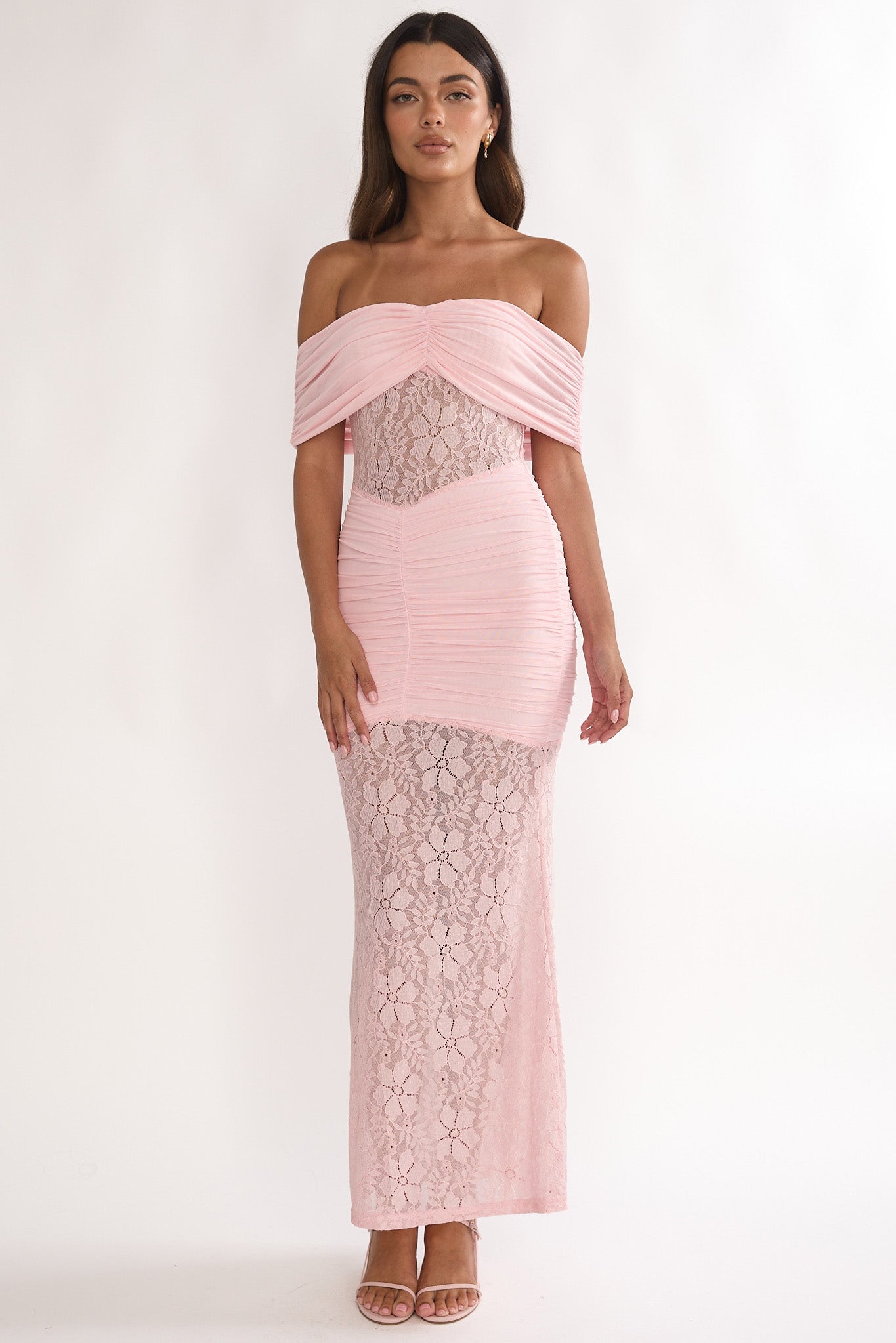 Silver Moon Off-Shoulder Maxi Dress Floral Pink