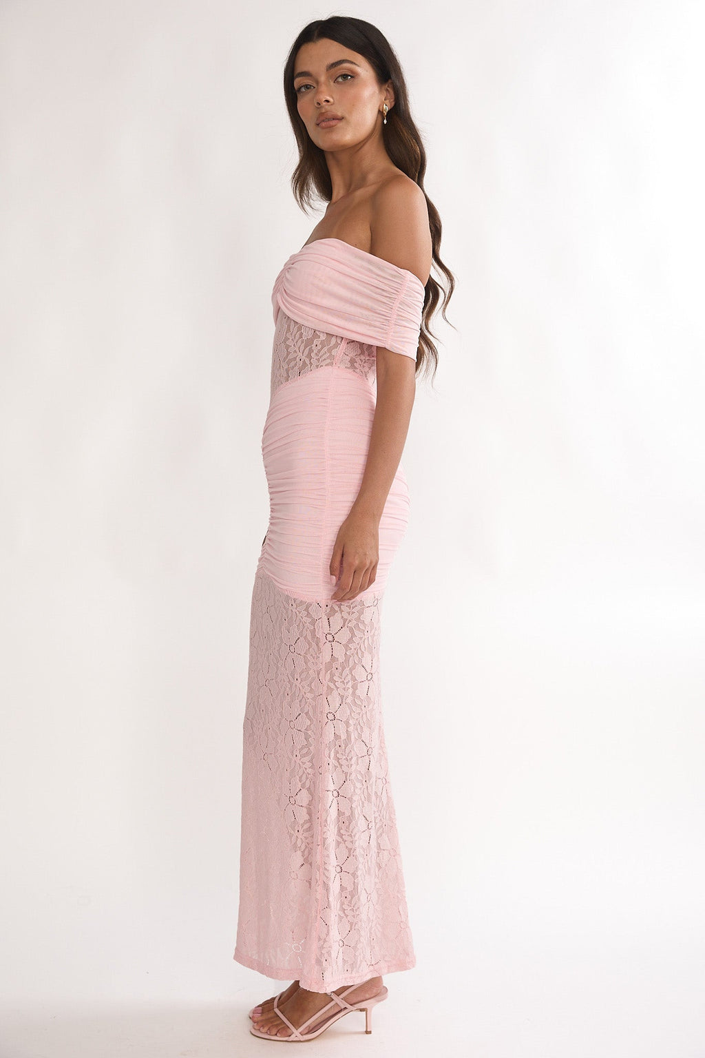 Silver Moon Off-Shoulder Maxi Dress Floral Pink
