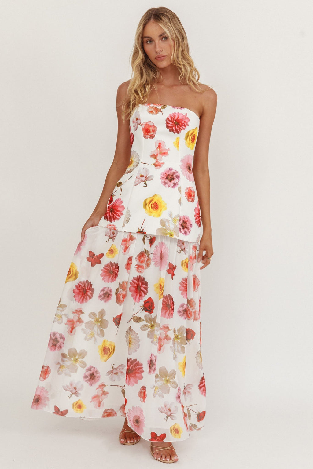 Wilma Flowy Hem Strapless Maxi Dress Floral