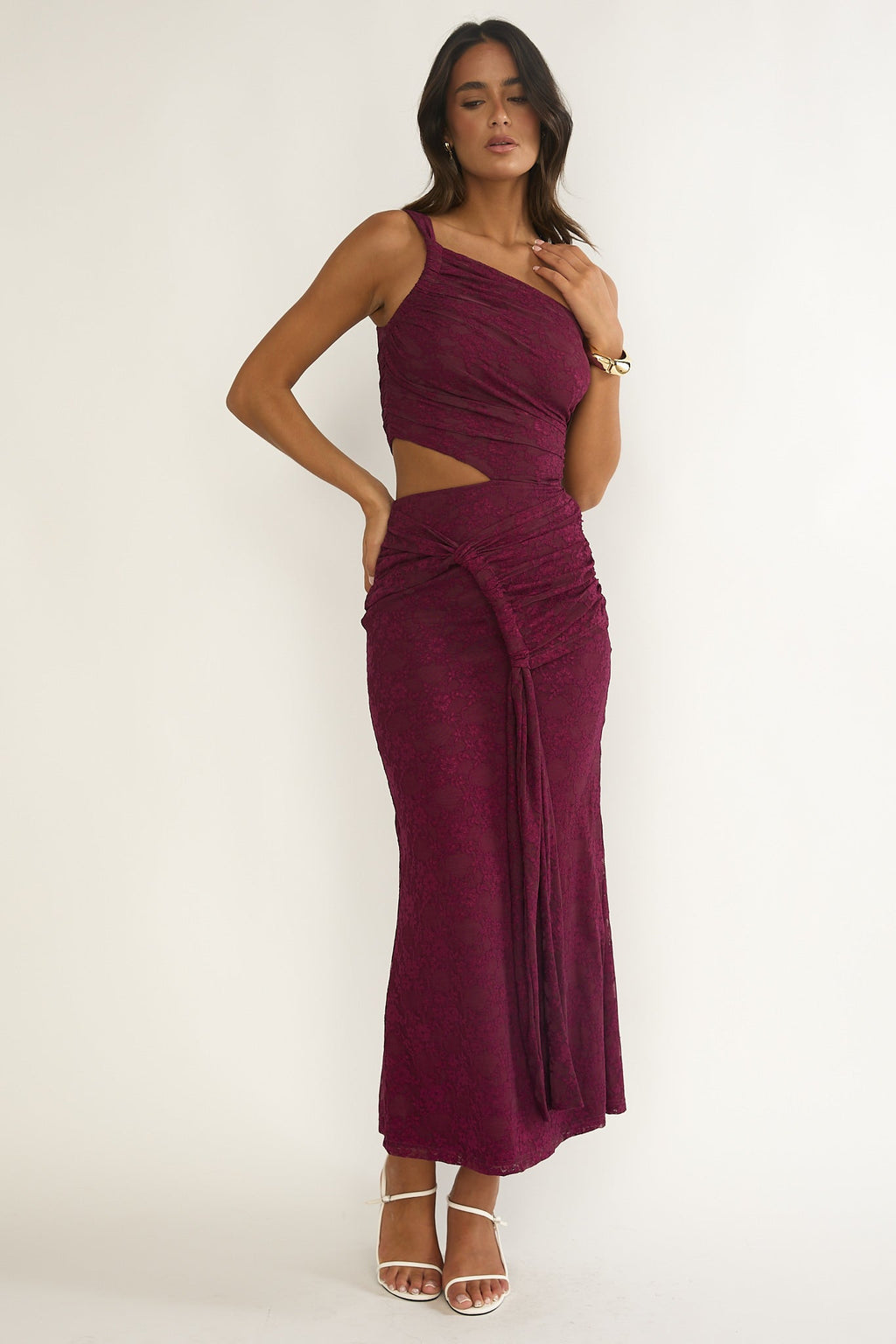 Luli One-Shoulder Cut-Out Maxi Dress Textured Plum